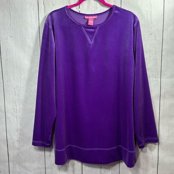 Woman Within Crewneck Purple Casual Long Sleeve Fleece Warm Velour Sweatshirt - Picture 1 of 14